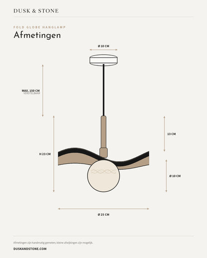 Volledig maatoverzicht van de Fold Globe hanglamp van Dusk & Stone