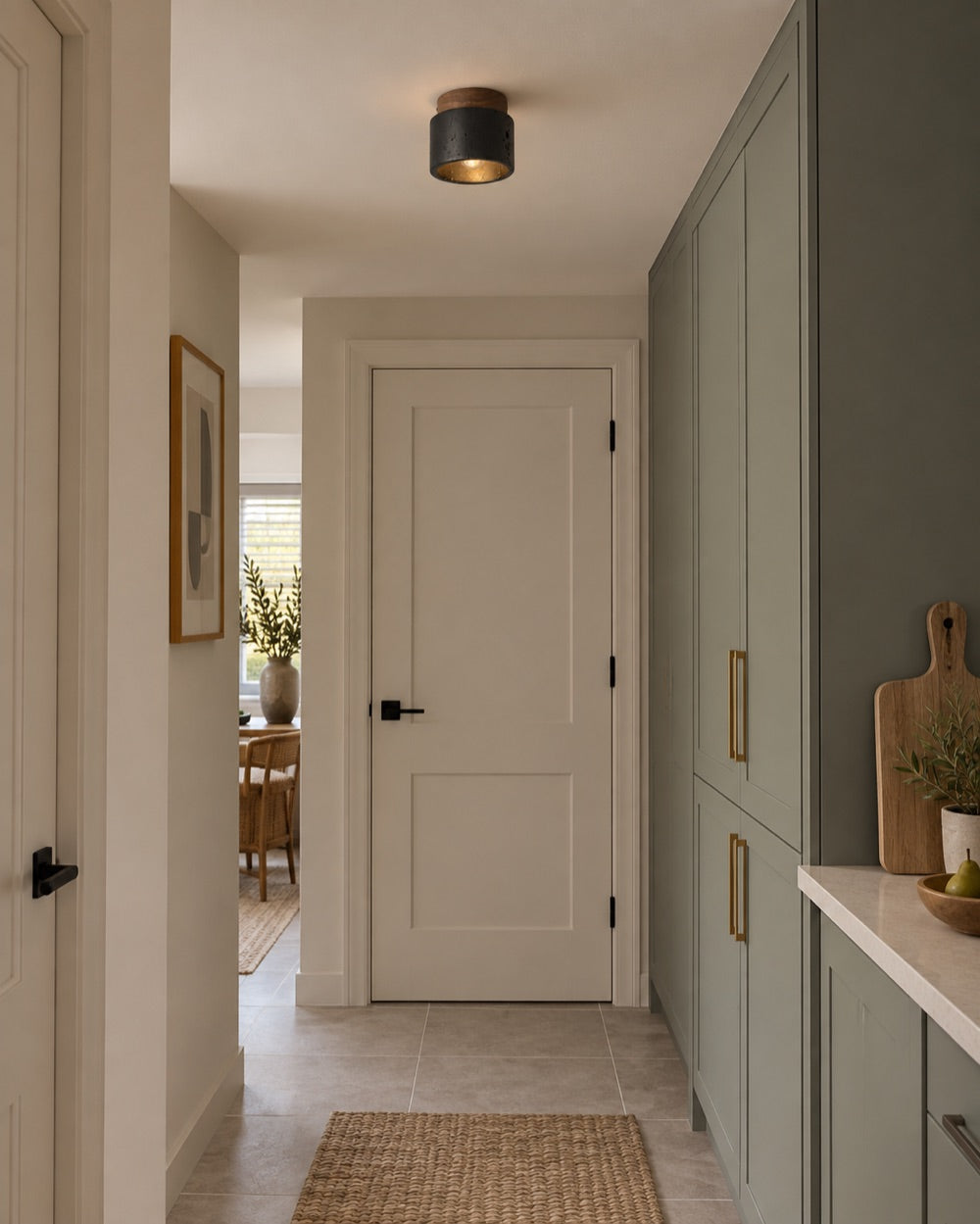 Interieurinspiratie: Basalt plafondlamp in een moderne keukenpassage